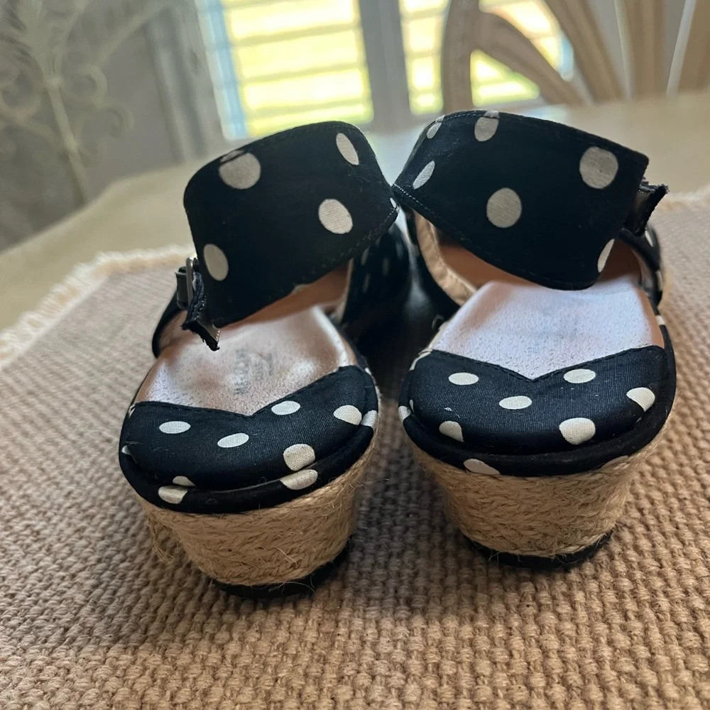 Polka Dot Black Wedges with Slingback Strap Size 10